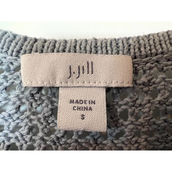 J Jill Pointelle Sweater Womens Size Small 100% Cotton Tassels Light Blue - Picture 7 of 9